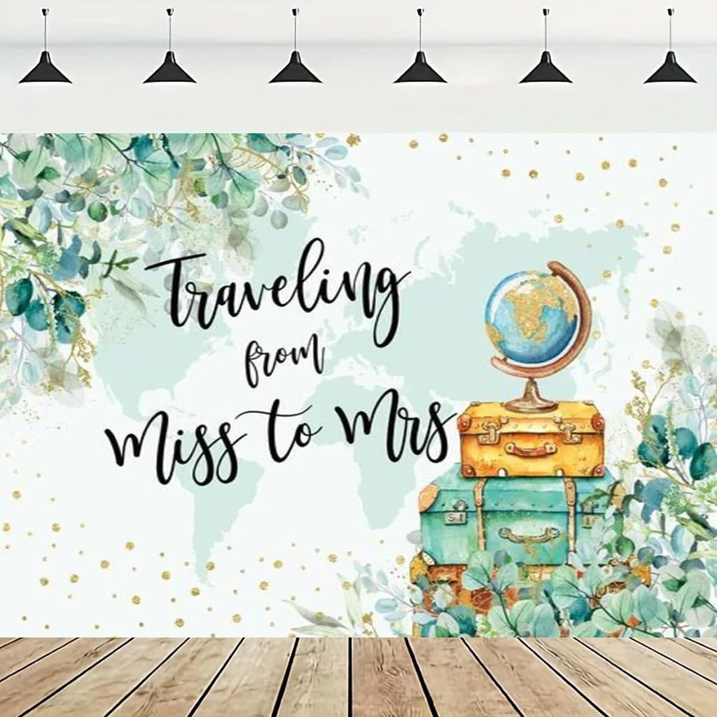 Wedding Travel Theme Photography Background Adventure Awaits Baby Shower Party Decorations Backdrop Traveling from Miss to Mrs Background Greenery Green Leaves Bridal Shower Backdrop (7X5FT)