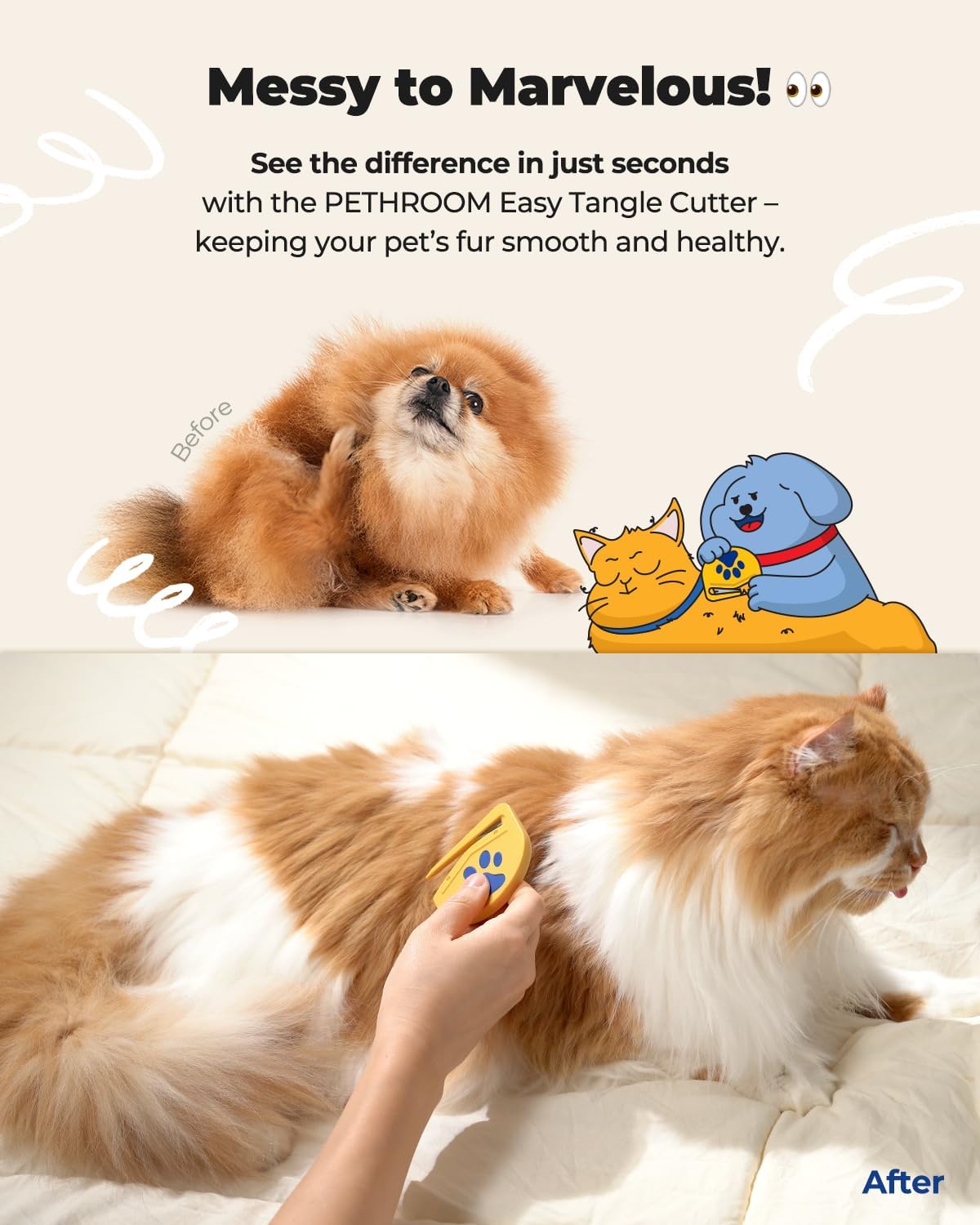 PETHROOM Easy Tangle Cutter for Dogs & Cats, Professional Dematting Tool