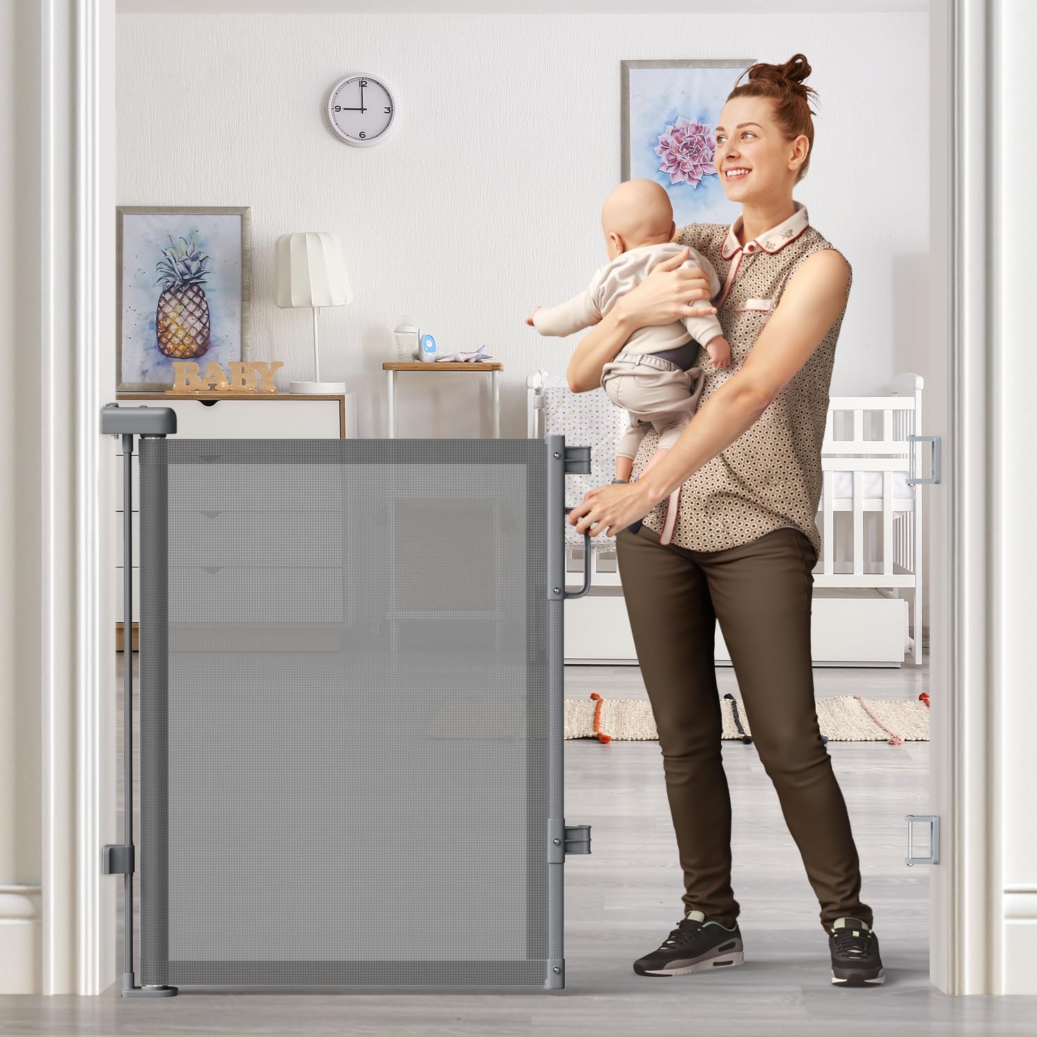 Retractable Baby Gate for Stairs & Doorways, Dog Gate Indoor Outdoor