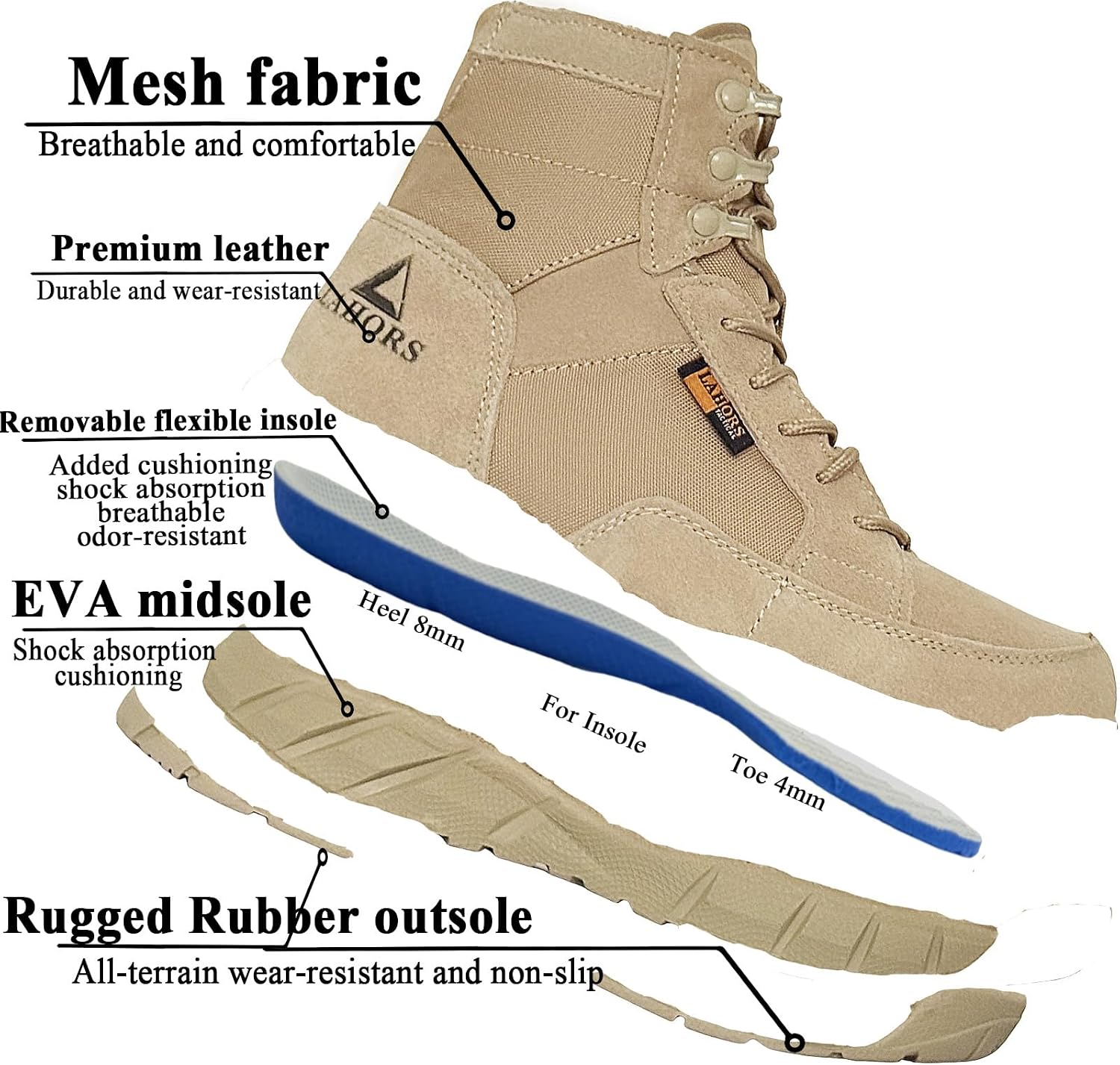 6 Inch Lightweight Mens Tactical Shoes Combat Boots Coyote Boots Military Training Lace Up Outdoor Hiking Breathable Army Shoe