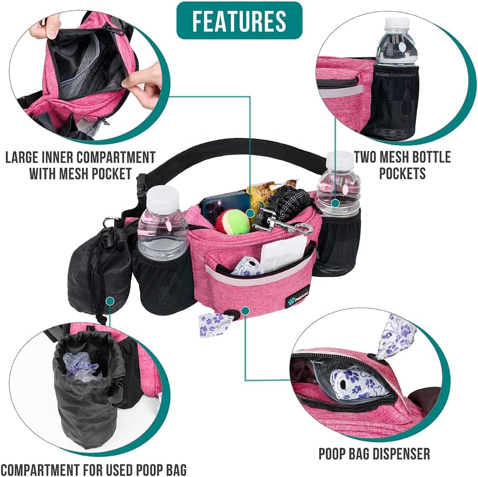PetAmi Dog Fanny Pack, Treat Pouch for Dog Walking Training, Pink