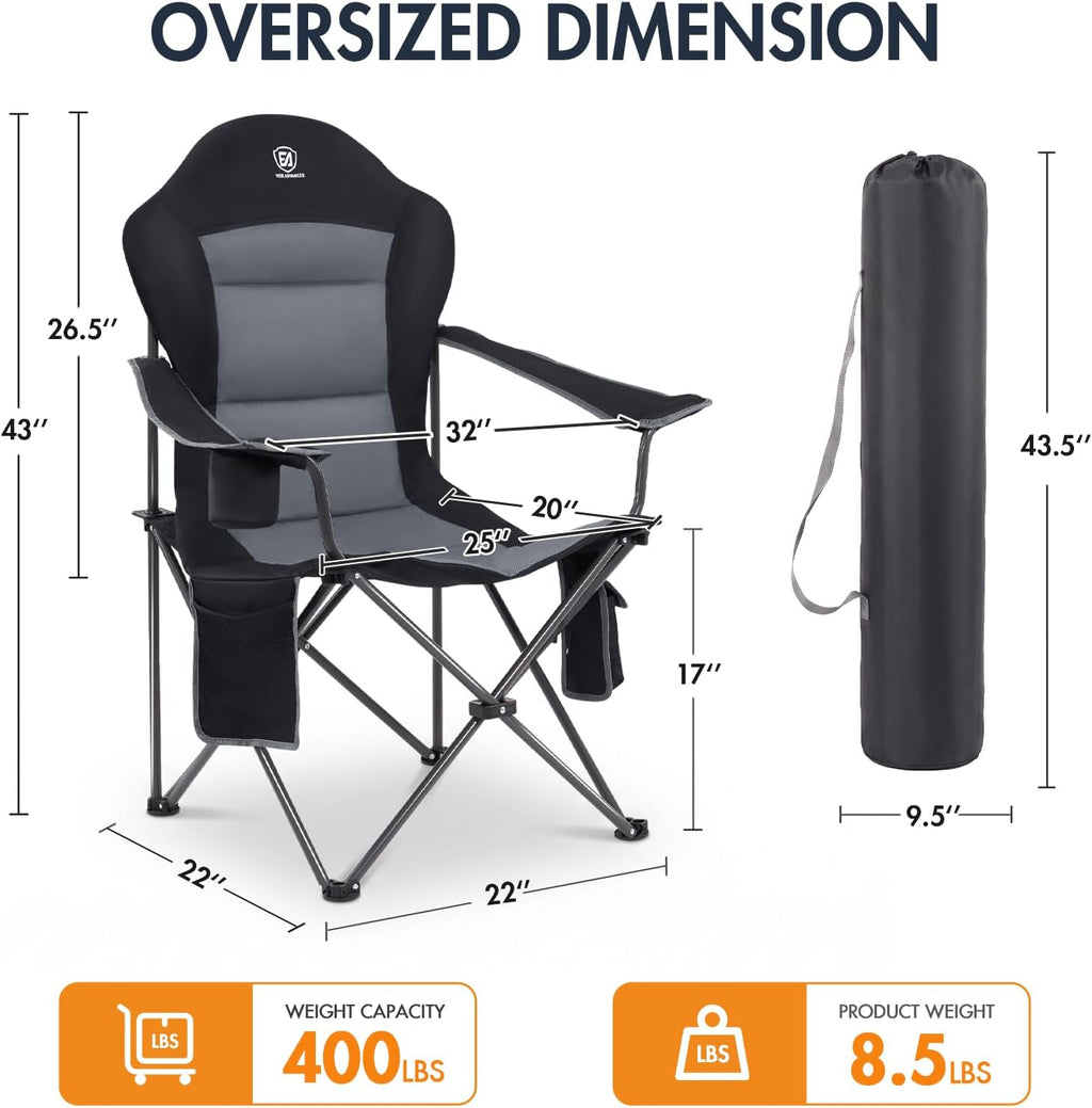 EVER ADVANCED Oversized Heated Camping Chair, Lawn Chairs Heated Chairs Outdoor Sports with 3 Heat Levels, Heated Folding Chair Camping Chairs for Adults Supports 400lbs, Battery Not Included
