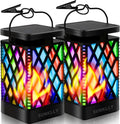 Solar Lanterns-Sunklly Hanging Solar Lights Color Changing & Fixed 9 Modes Waterproof Hanging Lanterns Outdoor Lights Flickering Flame Camping Lanterns Decoration for Garden Patio Pathway(2 Pack)
