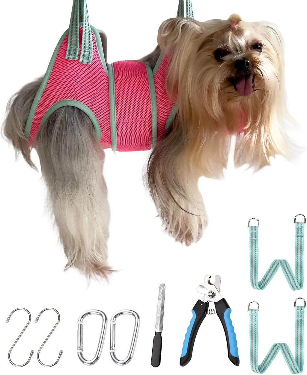 Kkiimatt Dog Grooming Hammock Harness, Hanging Harness Holder for Nail Clipping, Nail Trimming Hammock with Wide Strap, Grooming Sling Hanger Restraint Bag for Claw Care (XX-Large 65 LB Max/Turquoise)