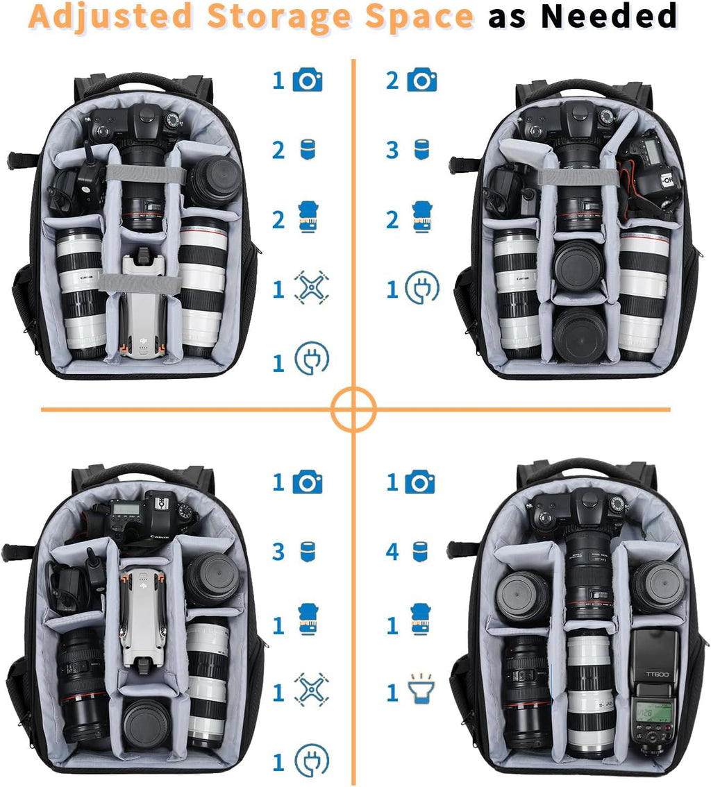 Camera Backpack Hard Shell Imitation Carbon Fiber DSLR, Waterproof Shockproof w/15.6" Lap Comp for Photo, Travelers & Daily.