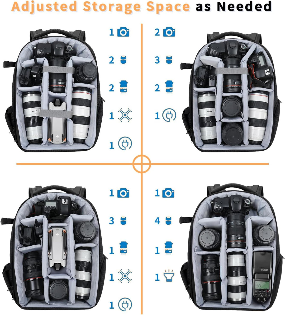 Camera Backpack Hard Shell Imitation Carbon Fiber DSLR, Waterproof Shockproof w/15.6" Lap Comp for Photo, Travelers & Daily.
