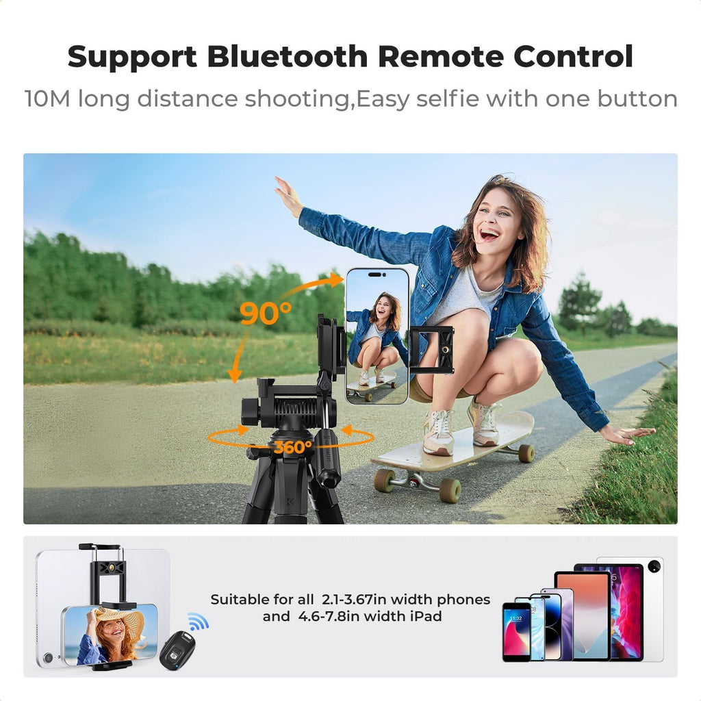 K&F CONCEPT 75" Aluminum Camera Tripod, Lightweight and Compact for Travel