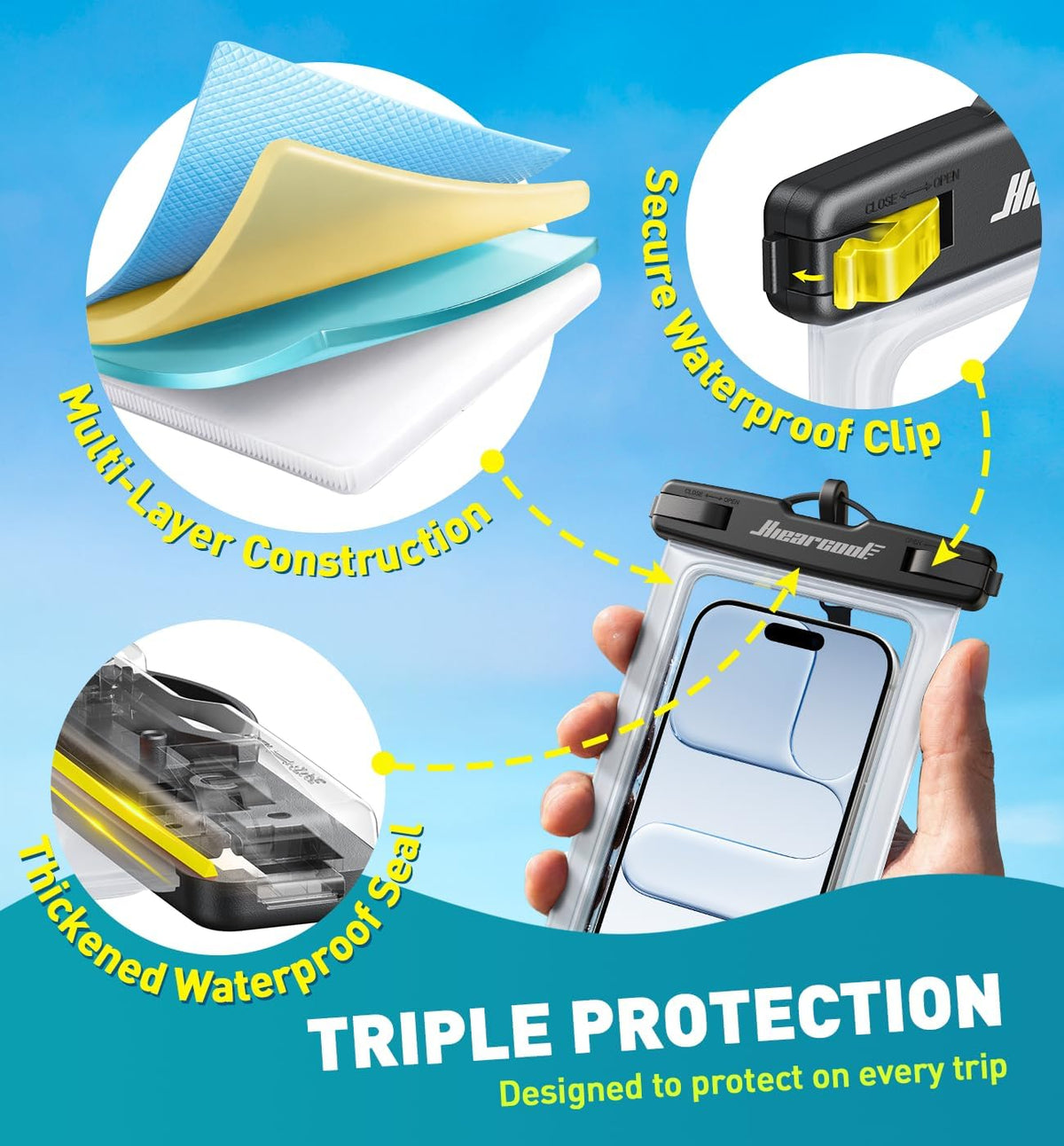 Hiearcool Waterproof Phone Pouch, Waterproof Phone Case, 2-Pack Clear