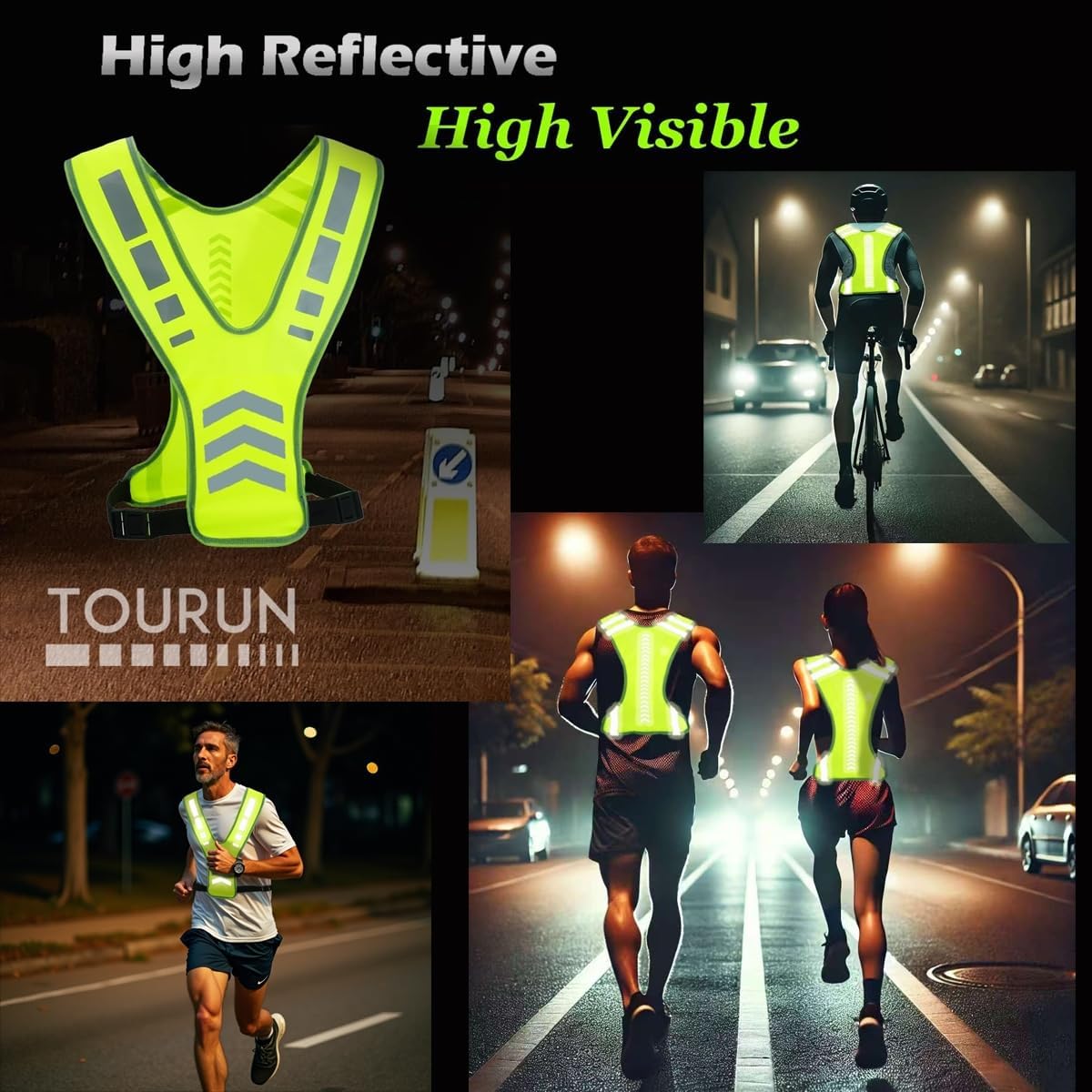 Reflective Running Vest Gear with Pocket for Women Men Kids, Safety Reflective Vest Bands for Night Cycling Walking Bicycle Jogging