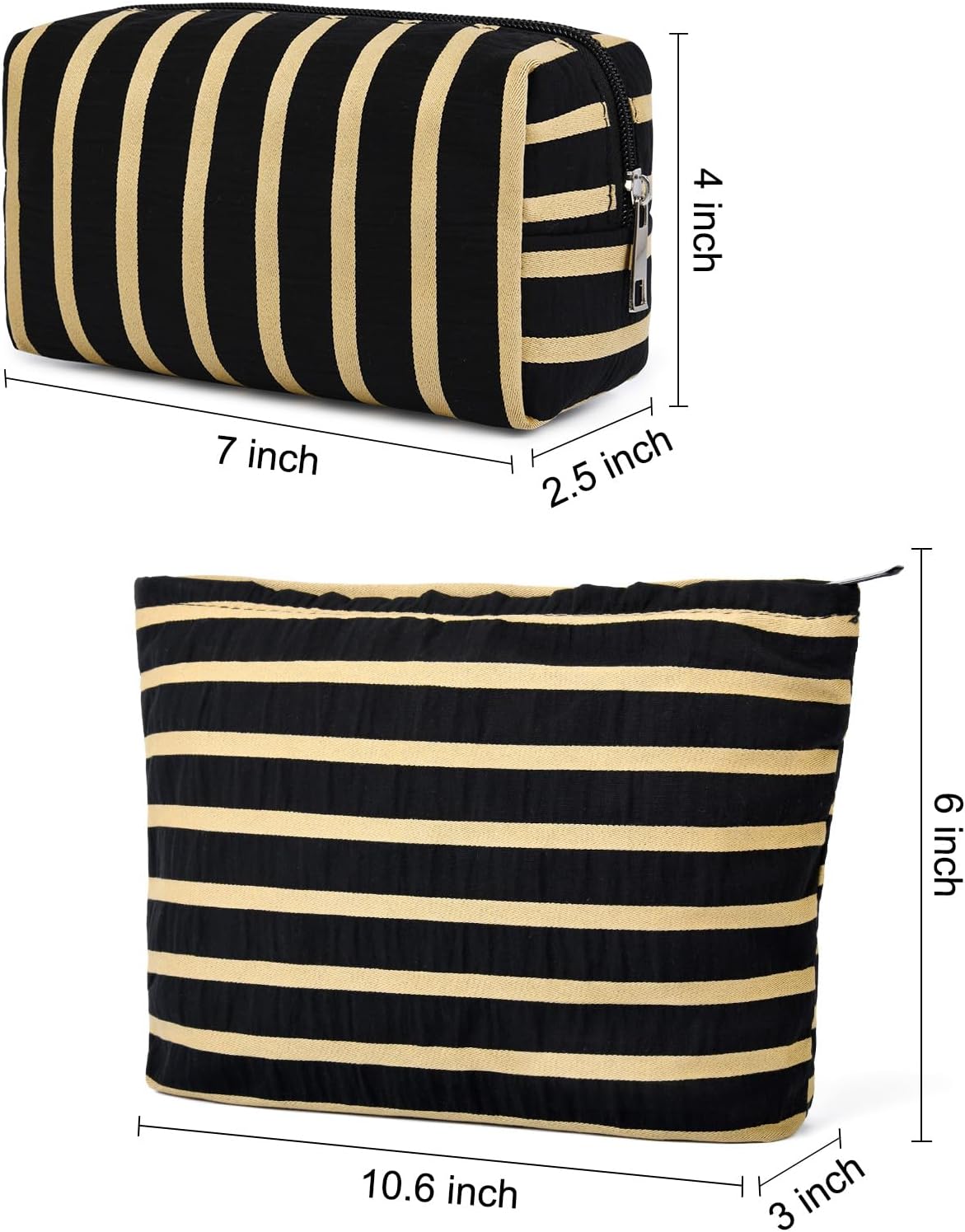 SOIDRAM 2 Pieces Makeup Bag Large Stripe Cosmetic Bag Capacity Canvas Mix Travel Toiletry Bag Organizer Cute Makeup Brushes Aesthetic Accessories Storage Bag for Women, Stripe Mix Black