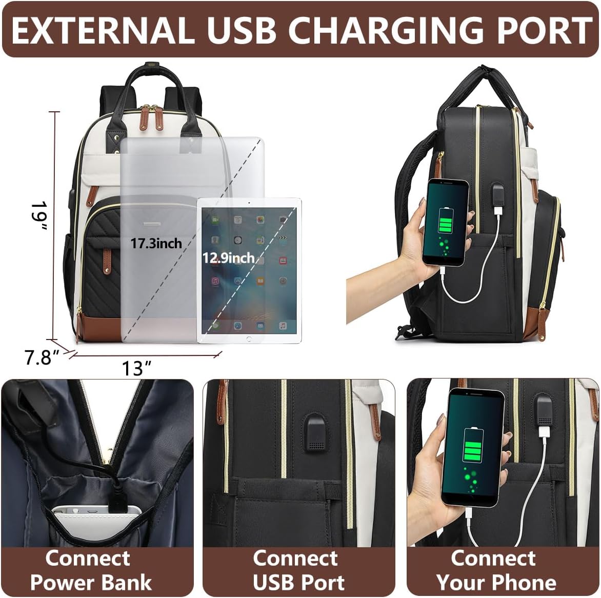 Laptop Backpack for Women Work Bag: 17.3 inch Travel Bookbag with USB Charg