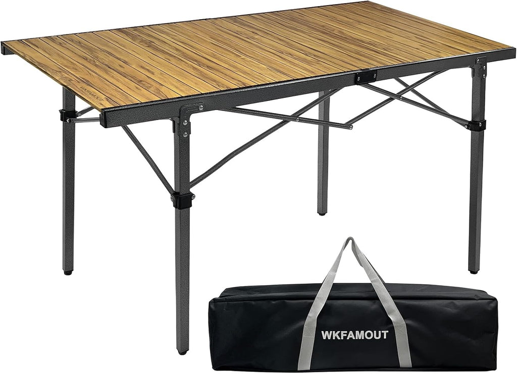29.9" Tall Folding Camping Table for 2-6 Person, 54.7" Large Aluminum Foldable Roll-up Table Outdoor with Carry Bag for Picnic, Camp, Sturdy, Backyard, Patio