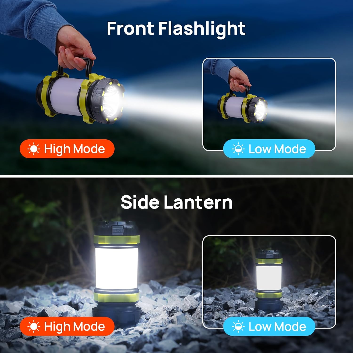 Consciot 2 Pack LED Camping Lantern Flashlight Rechargeable, 6 Light Modes