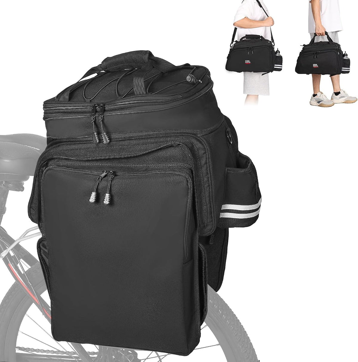 KEMIMOTO Bike Rack Bag, Expandable 40L Bicycle Rear Rack Trunk Pannier Bag