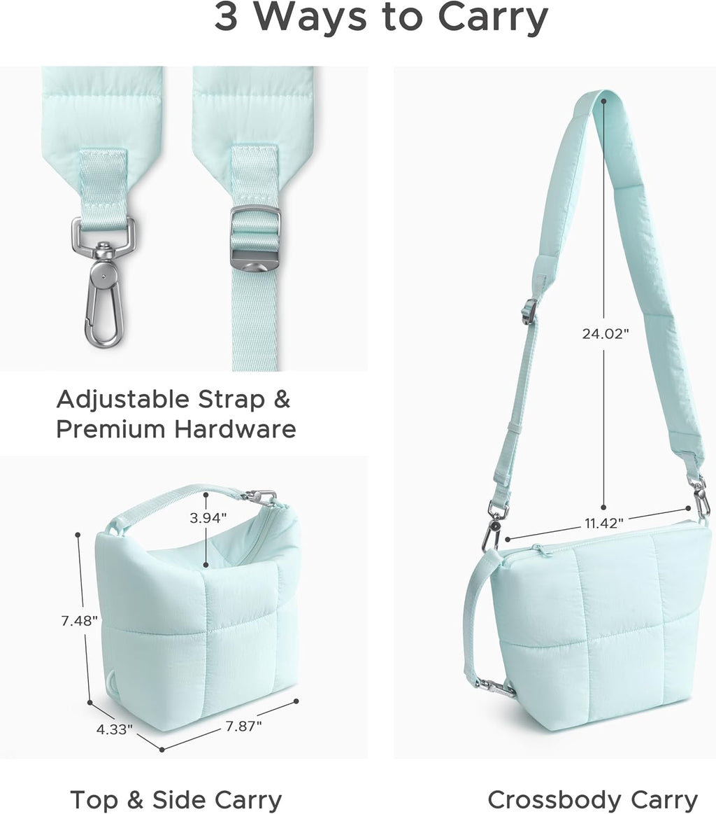 Comfyable Puffy Camera Bag, Soft Pillow Camera Bag with Shoulder Strap, Water-resistant Cute Compact Shooting Purse for Mirrorless DSLR SLR Women and Men, Ice Blue