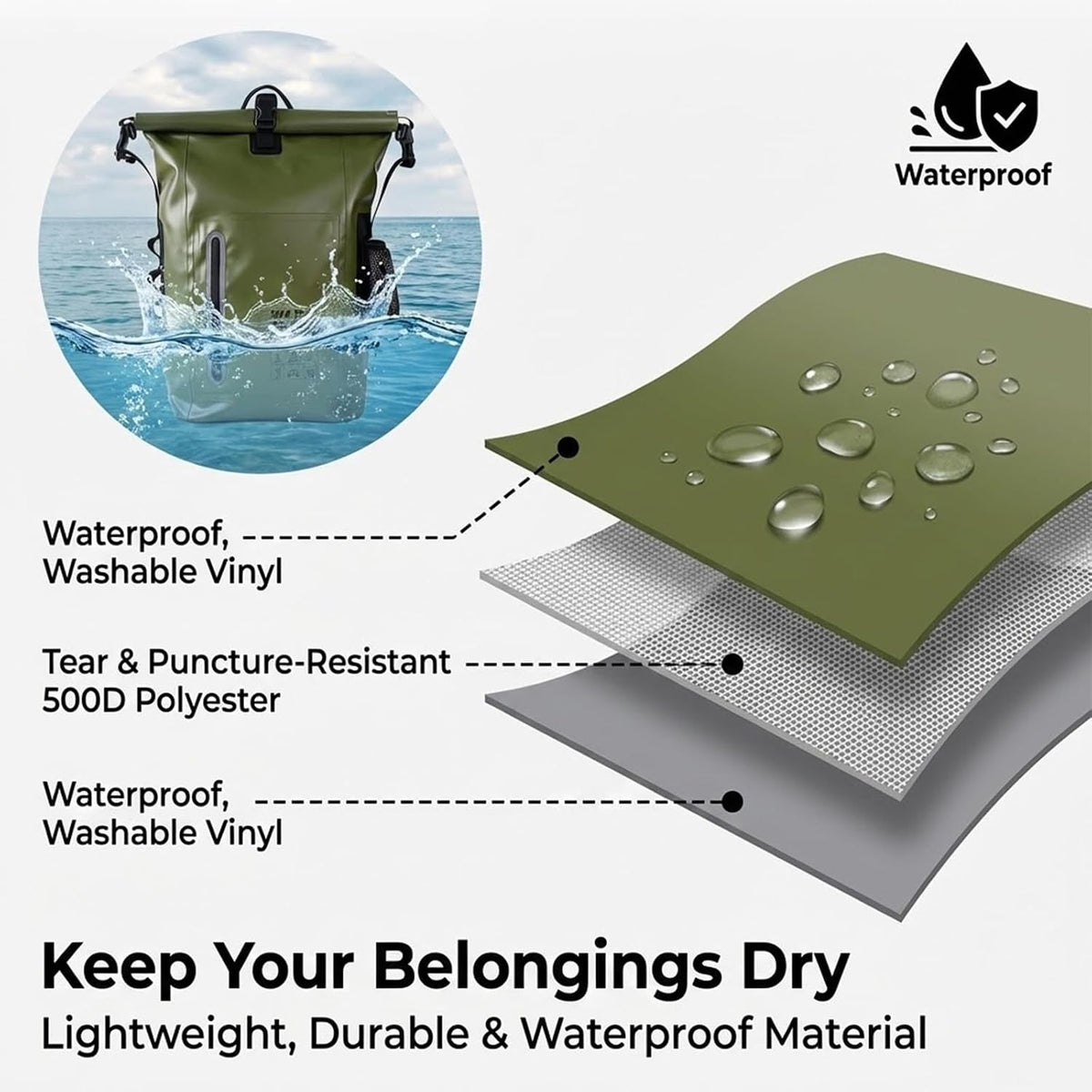 Waterproof Dry Bag 25L Backpack for Kayaking Boating Paddle Boarding