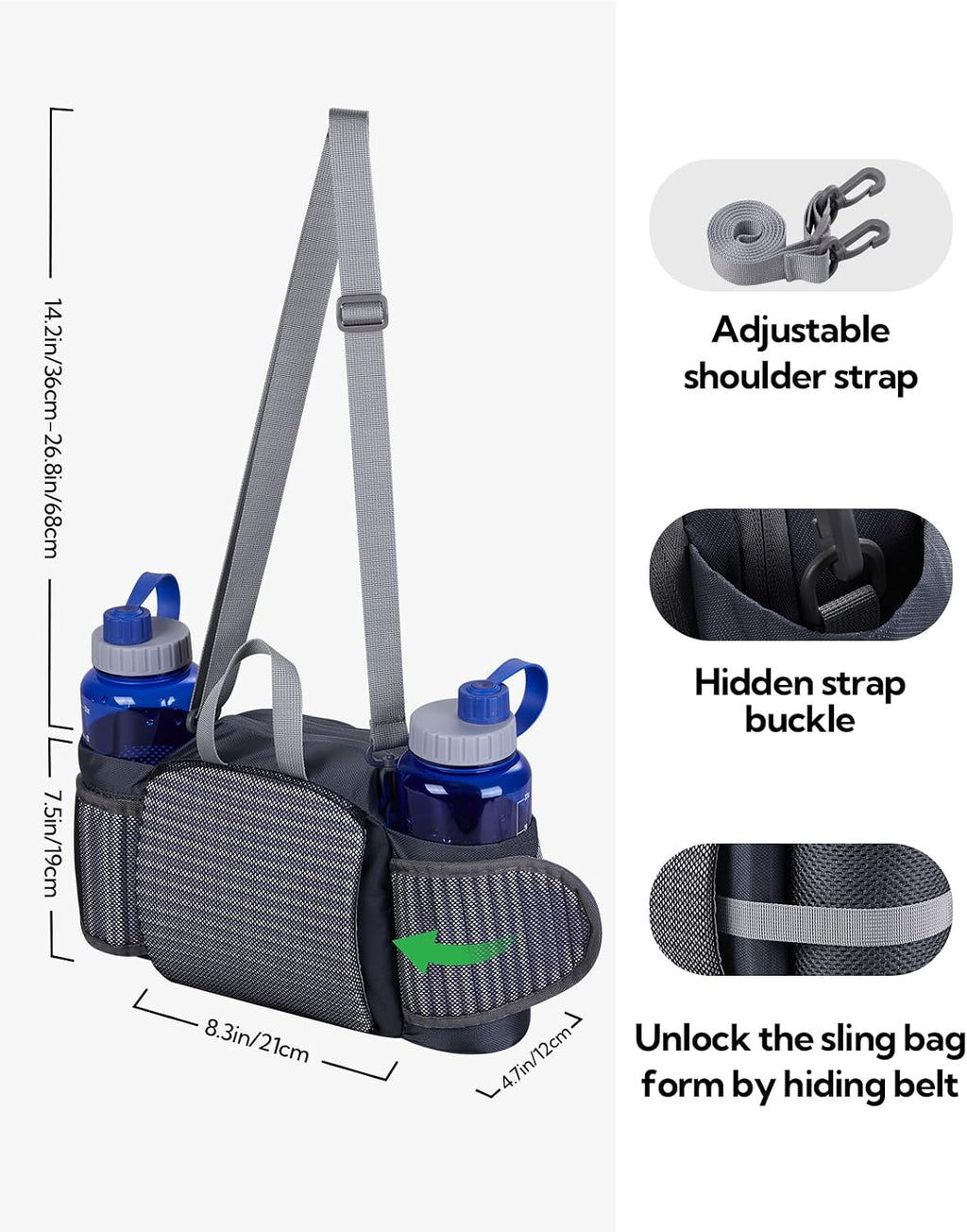 WATERFLY Fanny Pack Waist Bag: Fannie Pack 2 Water Bottle Holders Lumbar Belt Hiking Walking Running Jogging Camping Large Woman Man (Bottle Not Included)