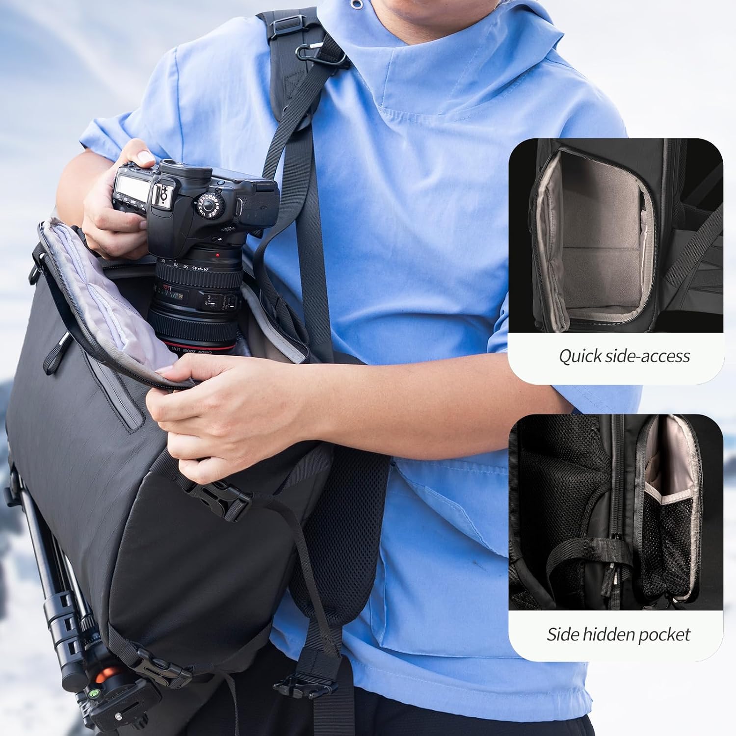 Besnfoto Camera Backpack Waterproof Bag Professional Travel Photography Bag Large for DSLR SLR Mirrorless Camera with Tripod Holder and Laptop Compartment Compatible with Canon/Nikon/Sony