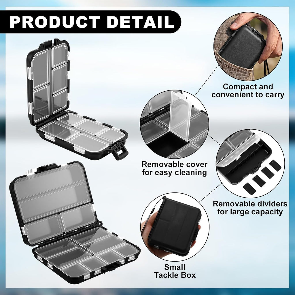 10 Pack Small Tackle Box Organizer for Fishing, Mini Double Sided Portable Pocket Tackle Box Containers for Hooks Lure Baits Swivels Jigs Storage Kayak Boxes(Black)