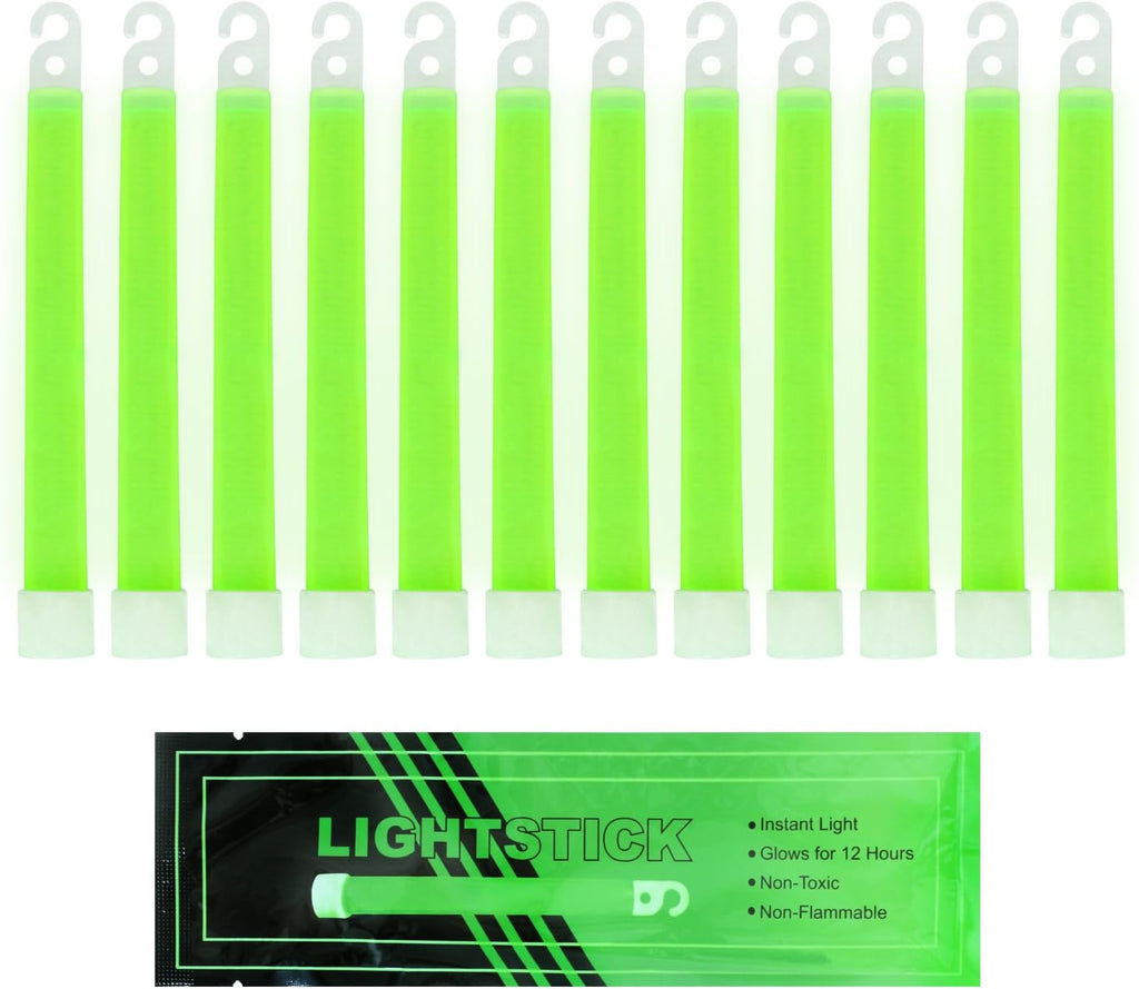 MediTac Green Glow Sticks - Premium Bright 6” Snap & Light Sticks - 12 Hour (12 Pack)