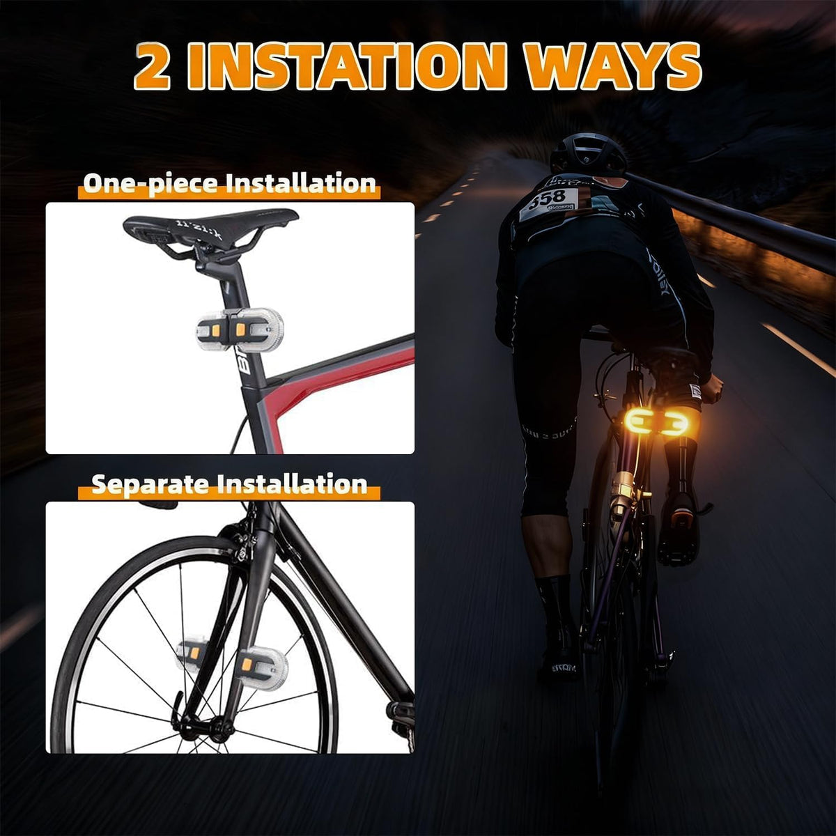 Bike Tail Lights with Turn Signals, Wireless Remote Control USB Charging Bike Rear Light, Waterproof Split/Integrated Bicycle Lights, 5 Modes Safety Warning Turn Signals Light for Night Riding