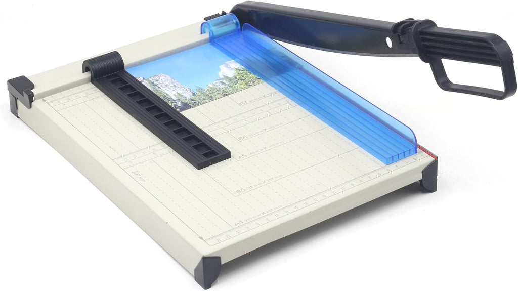 TEXALAN(R) Paper Cutter Letter Size Paper Trimmer 12” Cut Length 12 Sheet Capacity Guillotine Paper Photo Cutter with Magnet Clamp, Paper Guide, Size Guideline