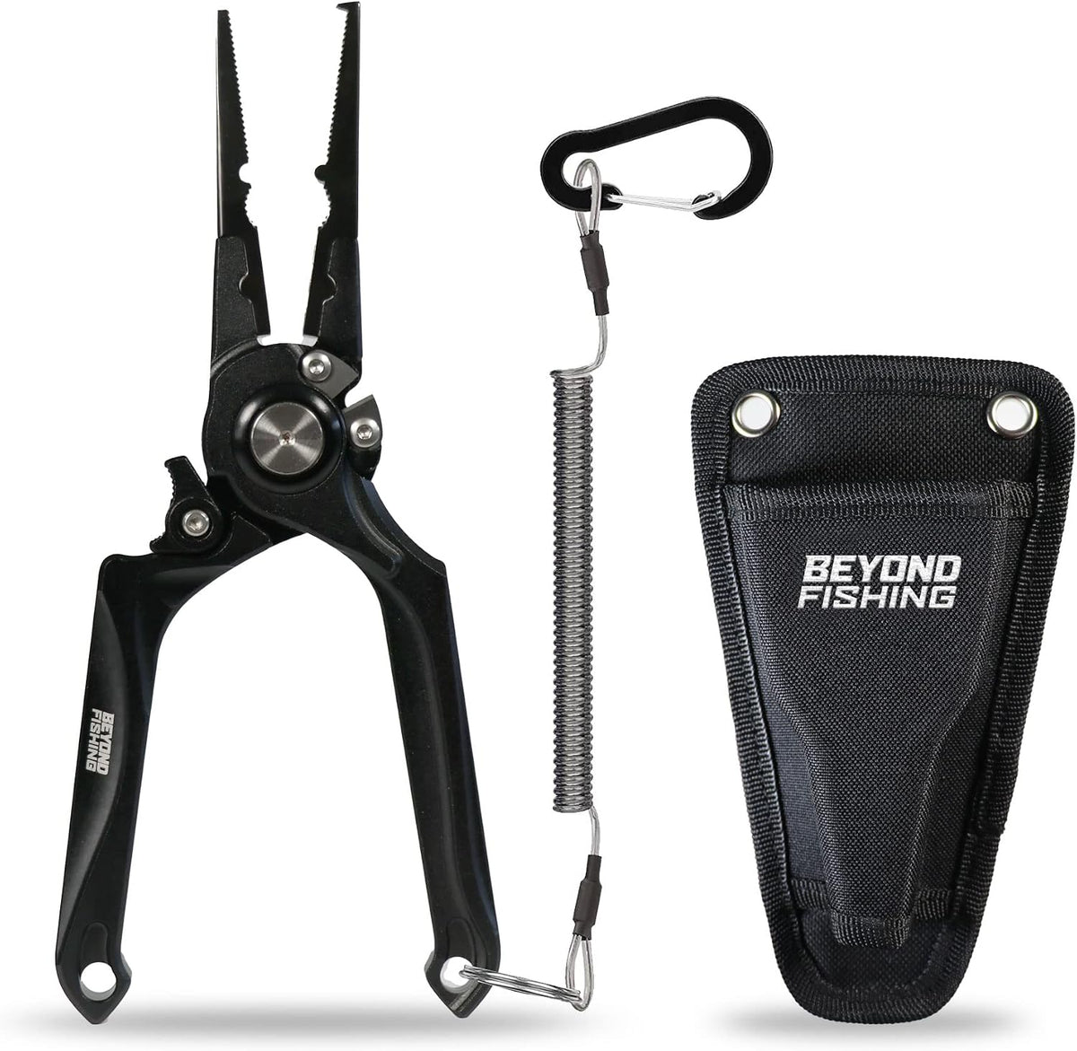 Beyond Fishing Pro Aluminum Series 8 Inch Multifunction Fishing Pliers, Saltwater Resistant Fishing Gear, Tungsten Carbide Cutters, Corrosion Resistant Teflon Coating with Sheath