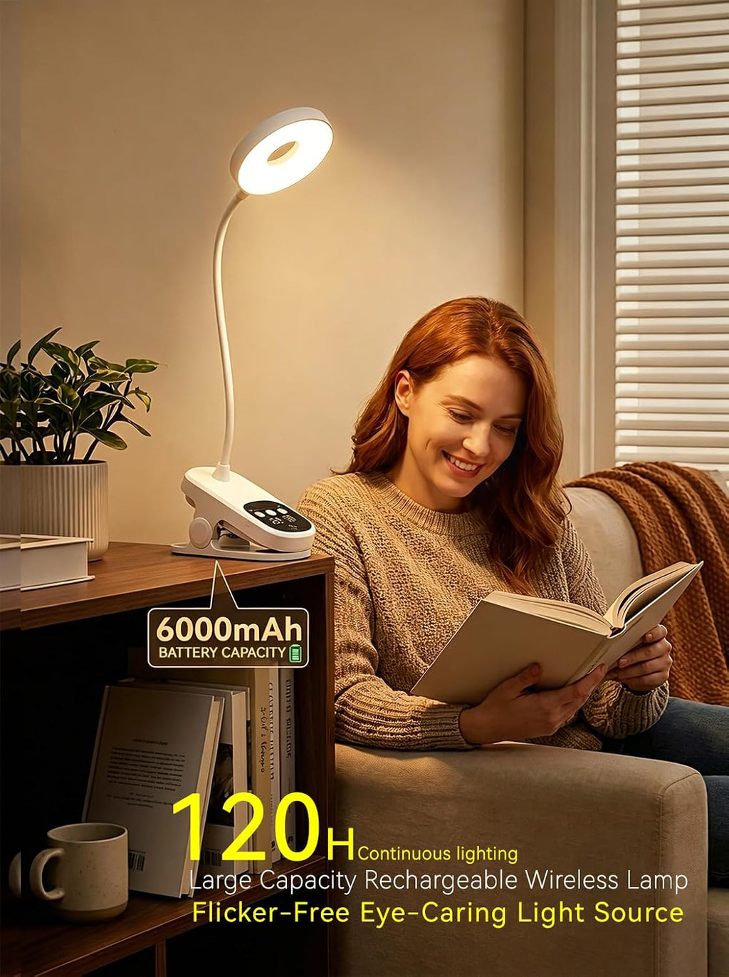 Clip On Desk Lamp Wireless 6000mAh Rechargeable LED Reading Light 3 Colors
