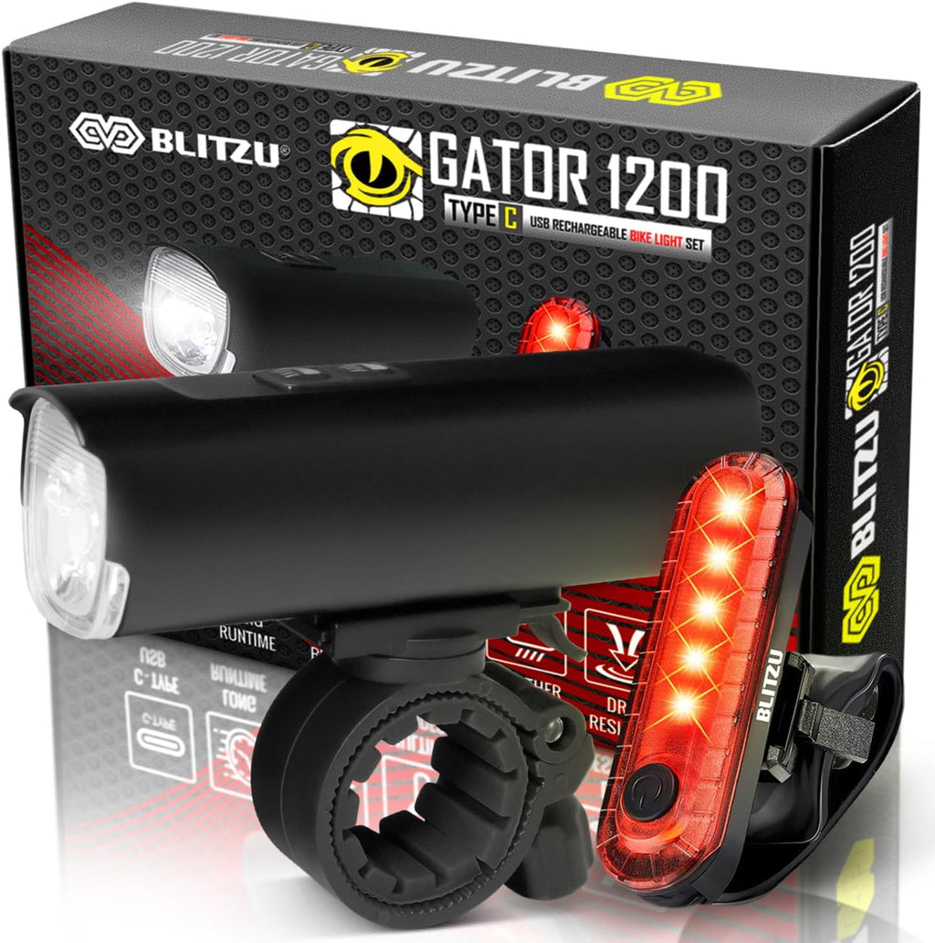 Bike Lights Set 1200 Lumen, USB Rechargeable LED Bicycle Front Rear Lights