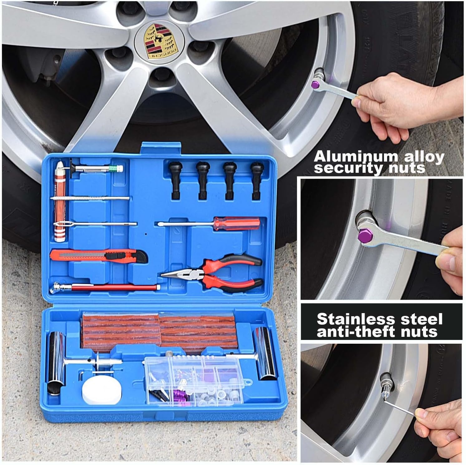 TILIBOTE Tire Repair Kit,117pcs Heavy Duty Tire Plug Kit,with Universal Tire Patch Kit to Plug Flats for Car/Motorcycle/Truck/Tractor/Trailer/RV/ATV