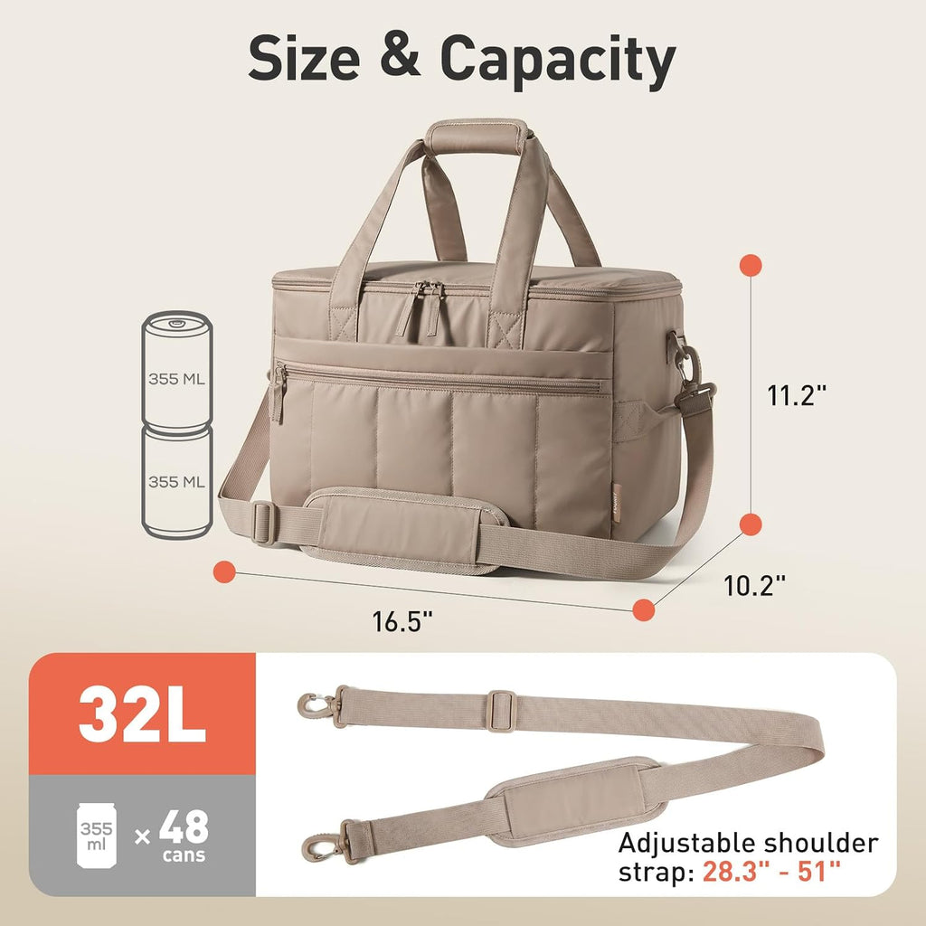 TOURIT Puffer Insulated Cooler Bag 48 Cans/32L, Waterproof Beach Cooler