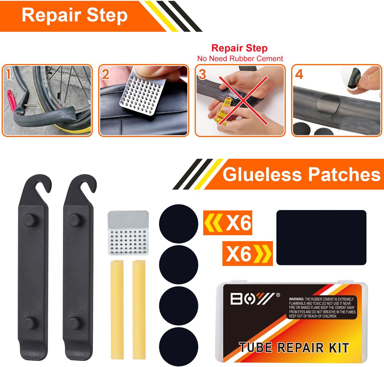 Bicycle Repair Bag With Tire Pump, Portable Tool Kit for Camping Travel - Bike Glueless Patches, Maintenance Essentials All in One Safety Kit