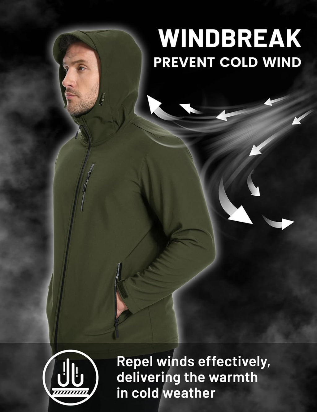 TACVASEN Mens Hooded Fleece Lined Waterproof Softshell Jacket Lightweight
