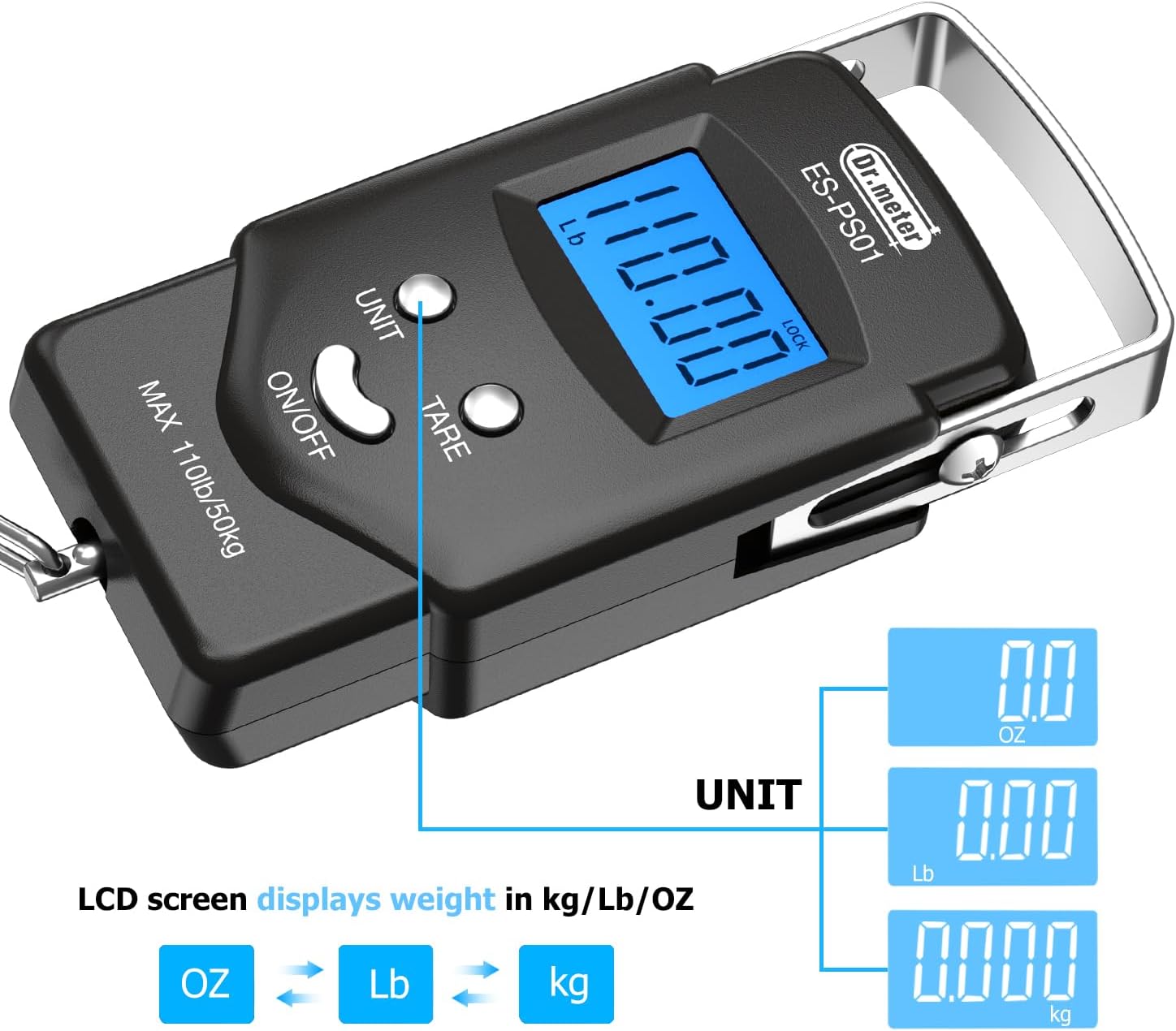Dr.meter Fish Scale, 110 lb Digital Luggage Scale with Tape
