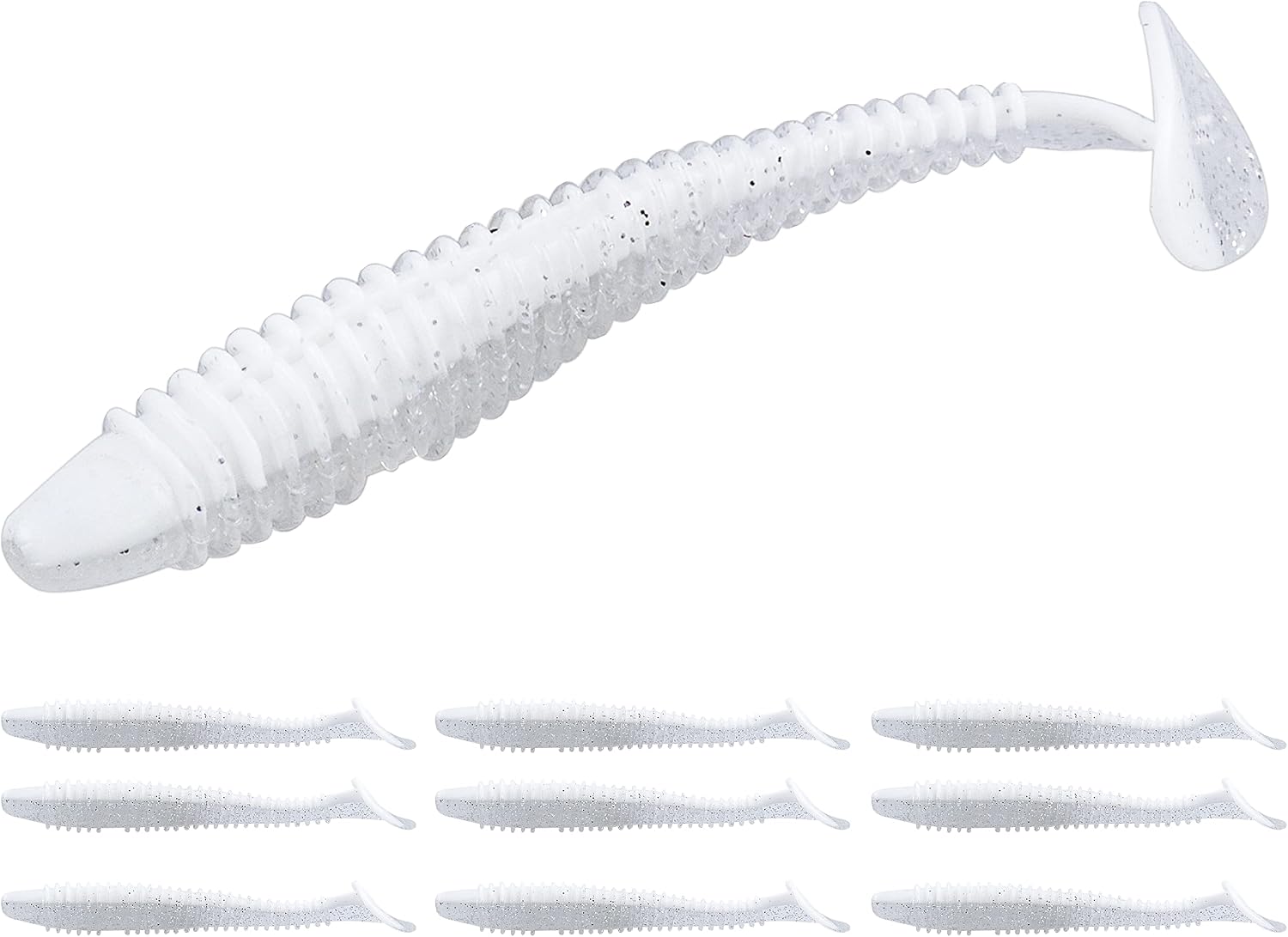 RUNCL Swimbaits Paddle 10/20/30/40PCS, 5/4/3/2 Inchs Paddle Tail, Soft Lure for Trout Crappie Bass, Durable Plastic Bait Swimmer for Saltwater/Freshwater, Fishing Lover's Gift