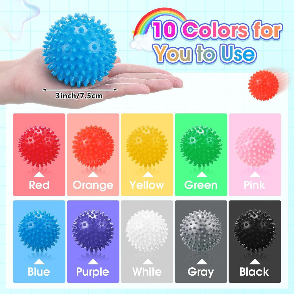Liliful 20 Pcs Spiky Massage Balls for Feet, Back, Hand Massage Roller Squeeze Balls Plantar Fasciitis Ball Bulk for Foot Hand Therapy, 10 Colors 3 Inch Multipack