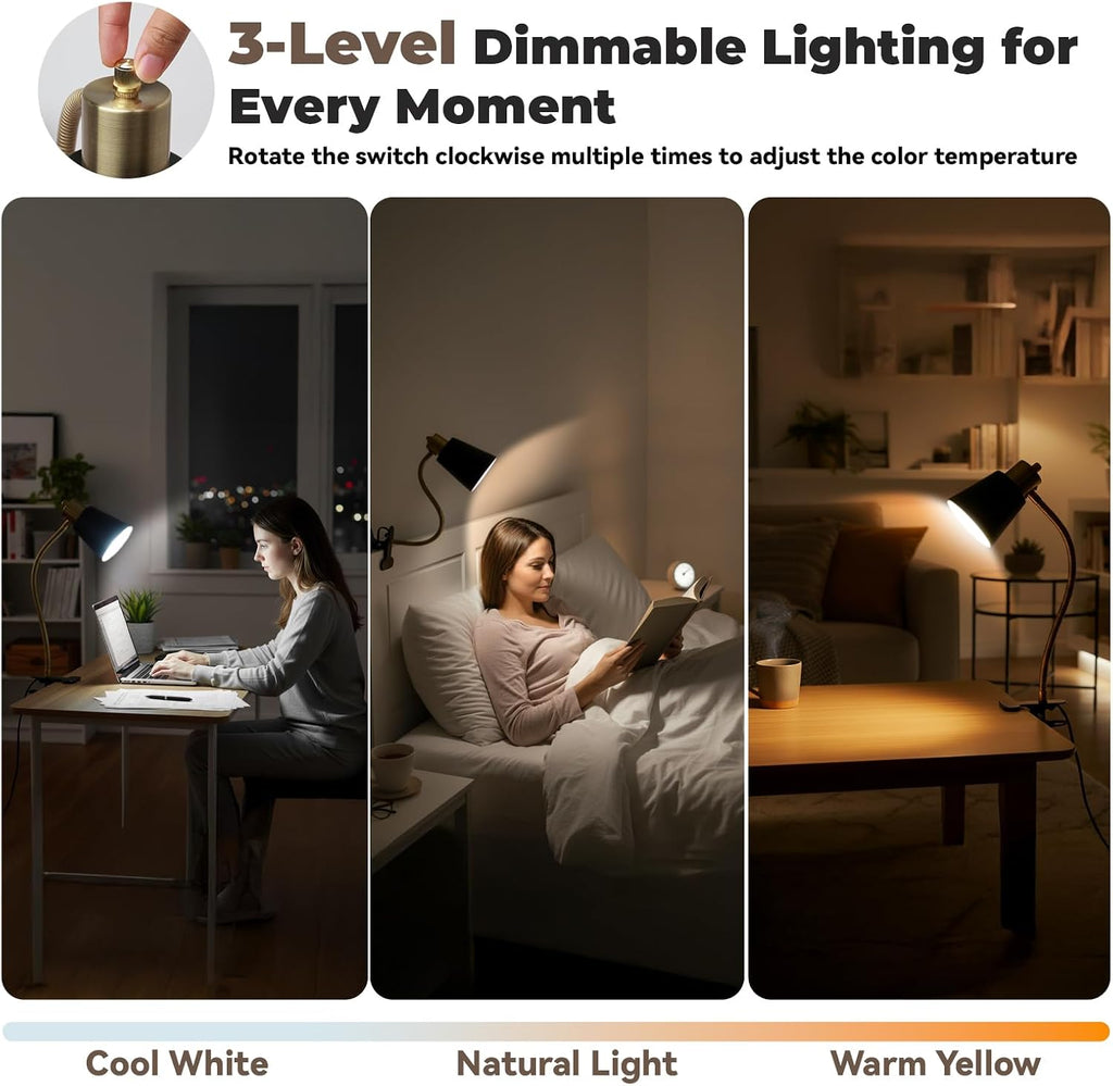LALISU Desk lamp Eye-Caring Table Lamps 360°Rotation Gooseneck Clip on Lamp