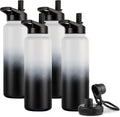 DOMICARE 40 oz Insulated Water Bottle Bulk, Vacuum Insulated Stainless Steel Sports Water Bottle with Straw Lid & Spout Lid, Leakproof, Reusable - Travel, Camping, Bike, Black White Gradient (4 Pack)