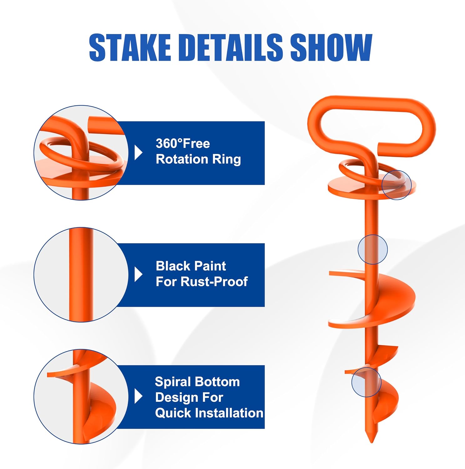 Eurmax USA Heavy Duty Dog Tie Out Stake, No-Tangle In Ground Anchor Runner for Large Dogs up to 210 Lbs - Perfect for Yard, Beach and Camping (Orange)