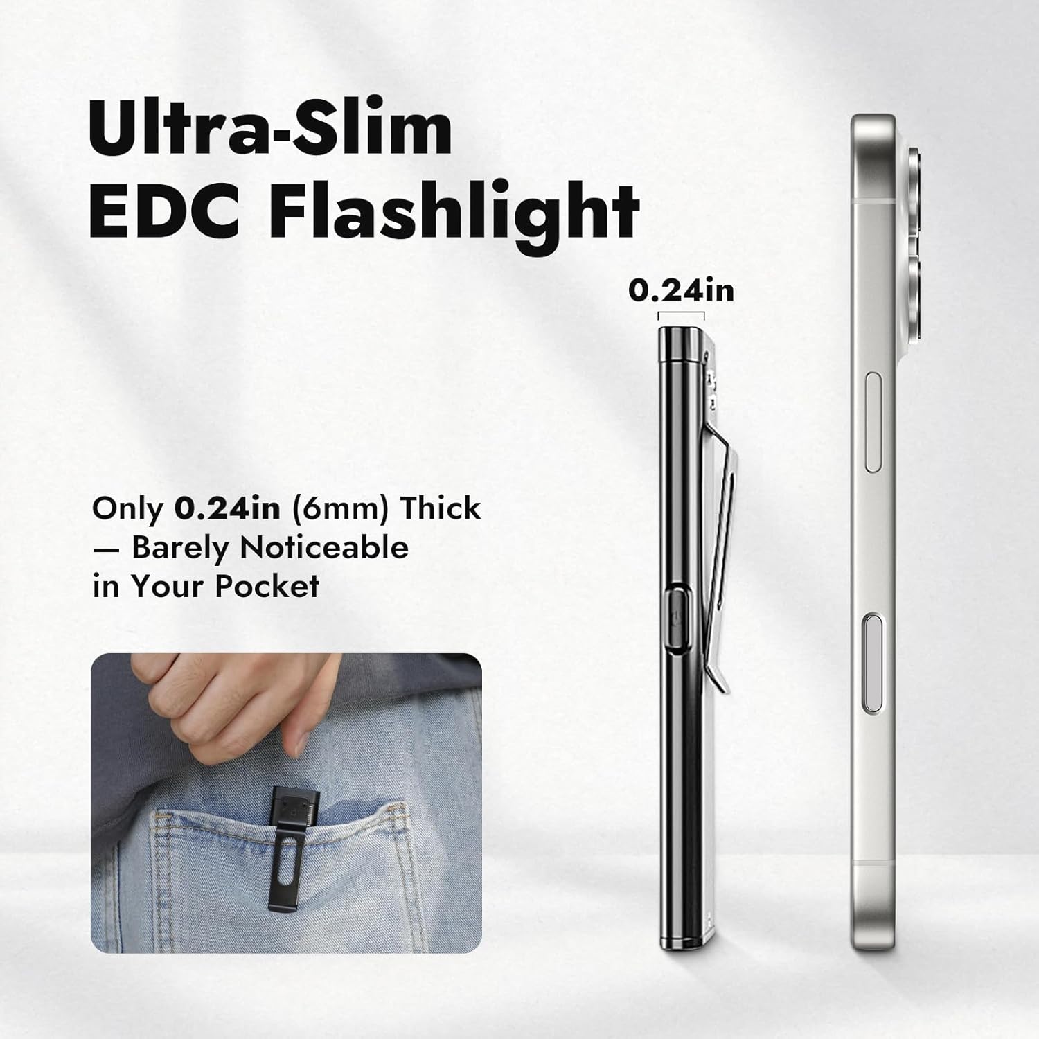 WARSUN T7 Rechargeable EDC Flashlight, Slim Pocket Flashlight with Clip & Magnetic Base, Portable LED Light for Everyday Carry, Night Walking, Car Repair & Emergency