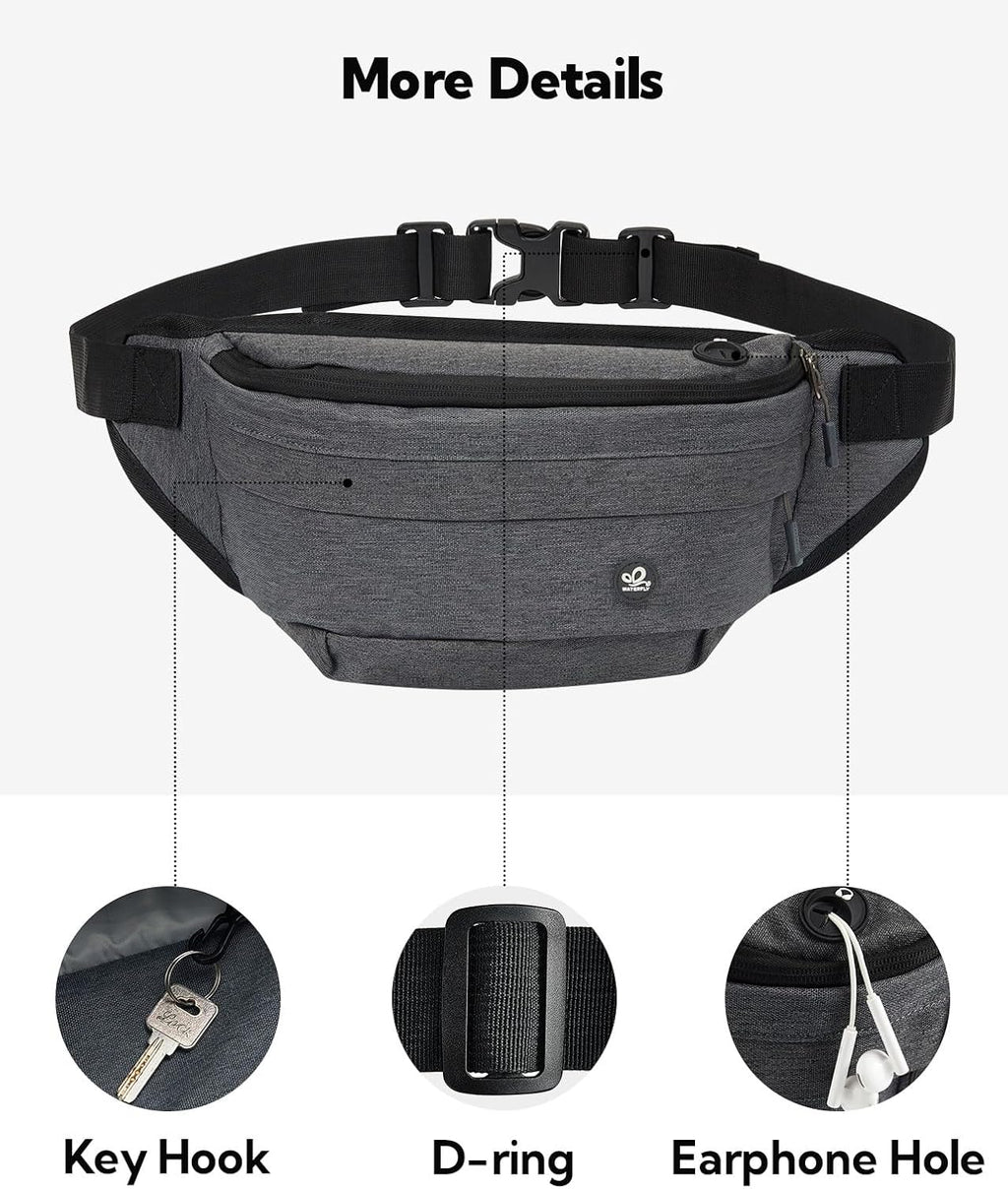 WATERFLY Running Belt Fanny Pack: Runner Marathon Jogging Waist Pack Sport Workout Exercise Fitness Phone Holder Belt for Men Women Jogger Slim Waistband Black