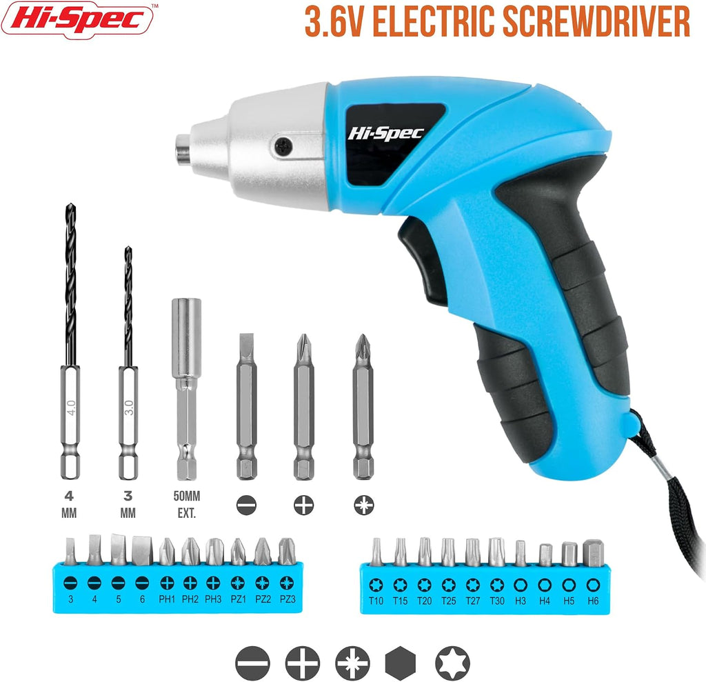Hi-Spec 3.6V USB Electric Screwdriver for Home Repairs and Assembly, Blue