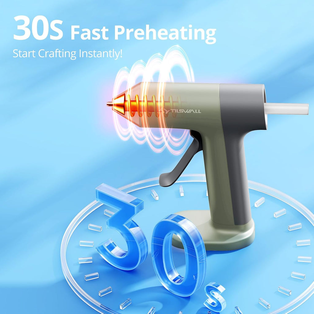 Tilswall Cordless Hot Glue Gun W106 with 30s Fast Preheating Olive Green