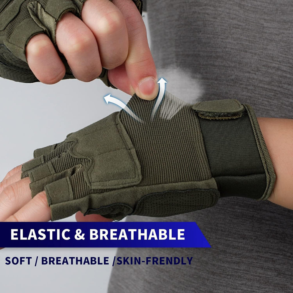 FIORETTO Fingerless Gloves for Men, Breathable Grip Palm Gloves for Motorcycle Riding, Driving, Cycling, Exercise, Workout, Climbing, Hiking and Outdoor Activities M210603
