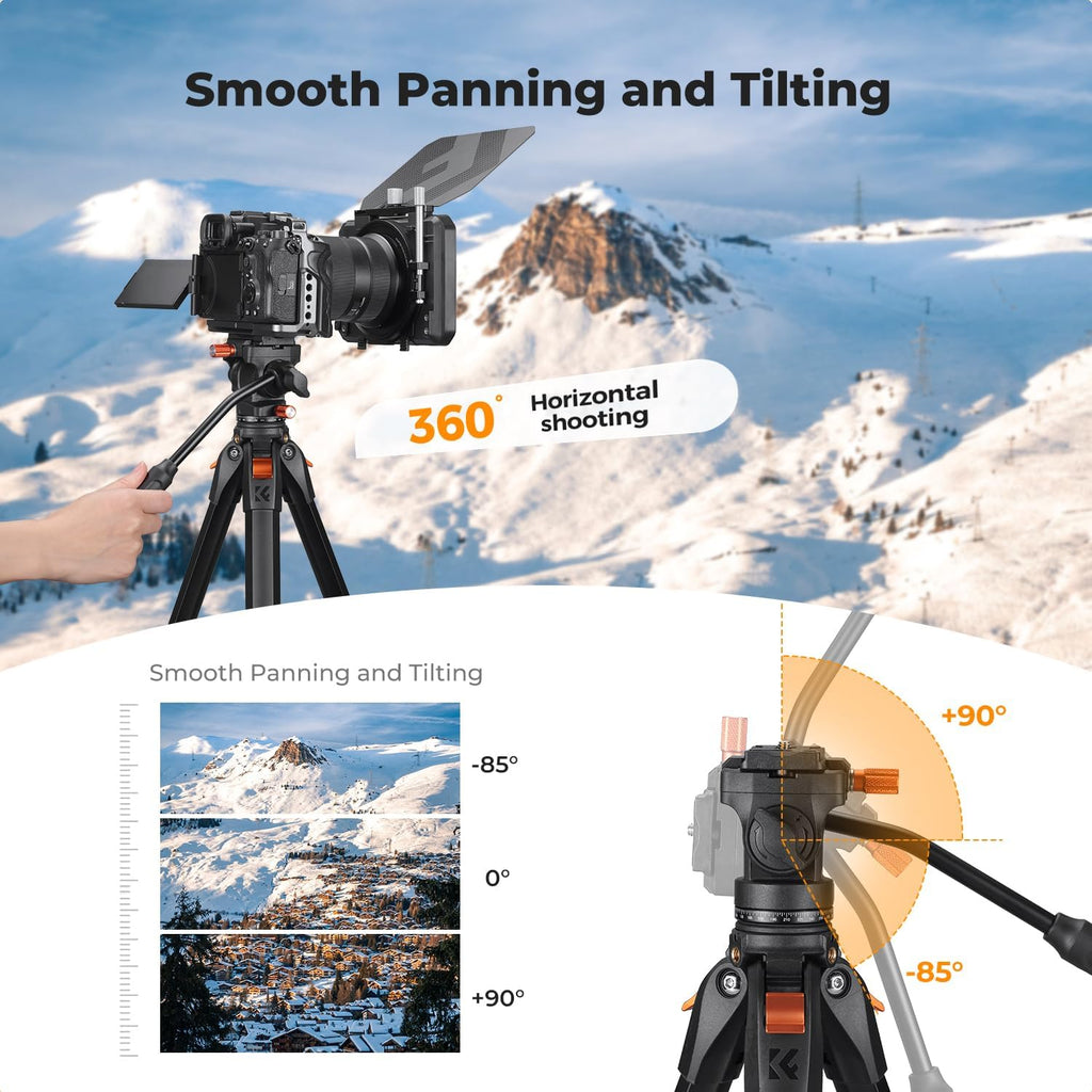K&F CONCEPT 73" Camera Tripod with Fluid Head