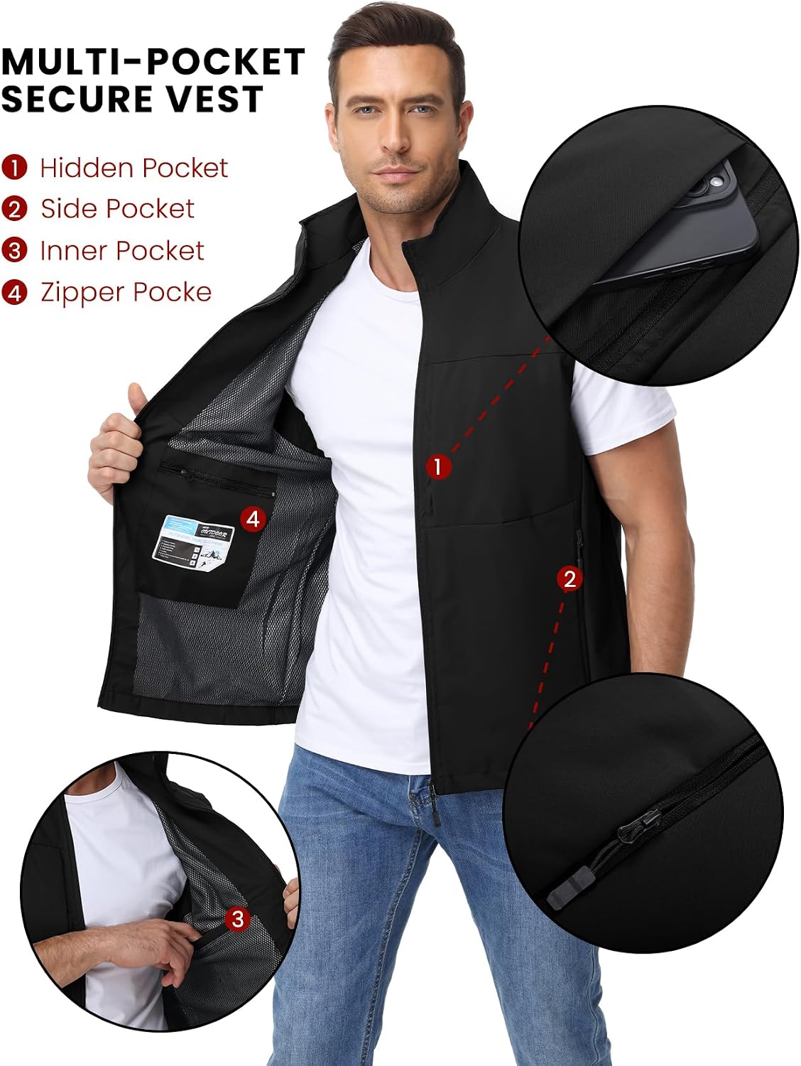 Eisctnd Mens Lightweight Quick Dry Vest Sleeveless Outdwear Utility Jacket