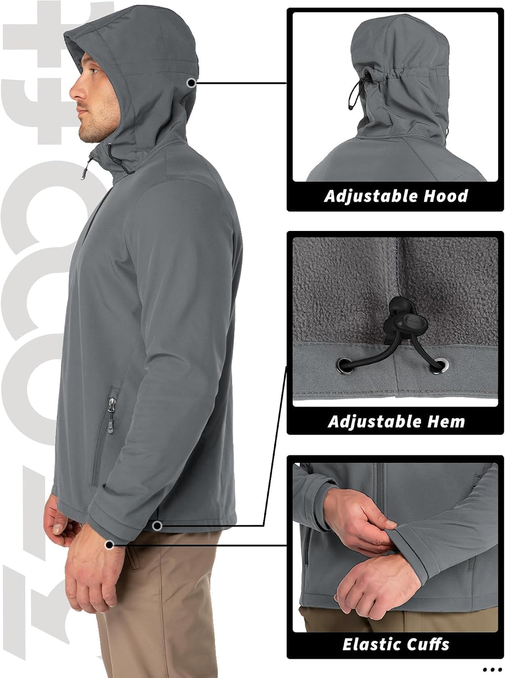 33,000ft Men's Hooded Fleece Lined Rain Shell Jacket Waterproof Lightweight