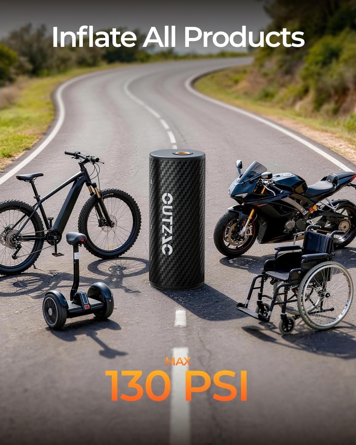 Jet Mini Bike Pump, 20S Fast Inflate Electric Bicycle Pump, 130 PSI Portable Bike Air Pump with Gauge, Presta & Schrader Valve for Road Bike, Motorcycle, Sports Ball