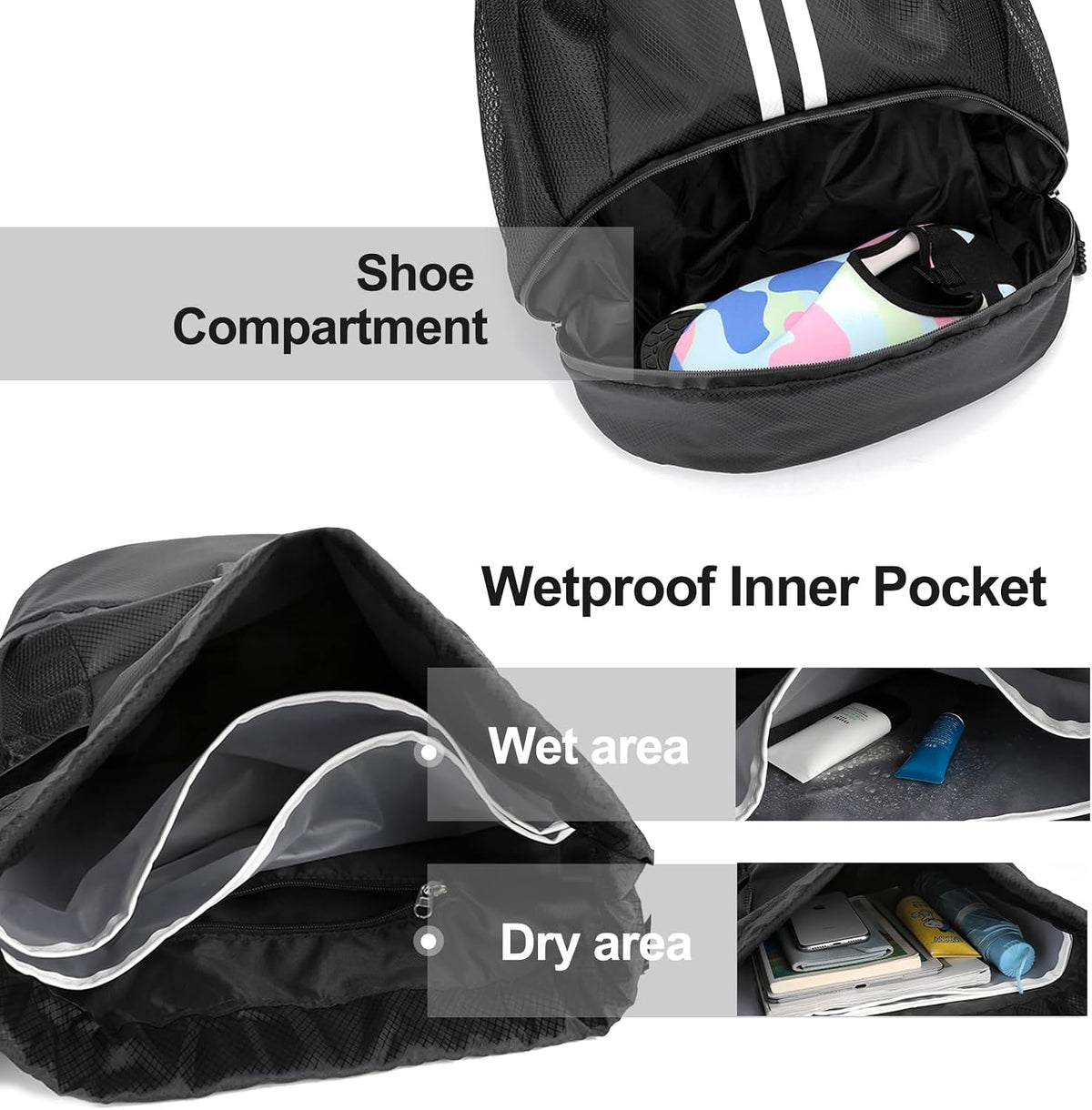 Hoedia Sports Drawstring Backpack - Swim Gym Bag for Women and Men