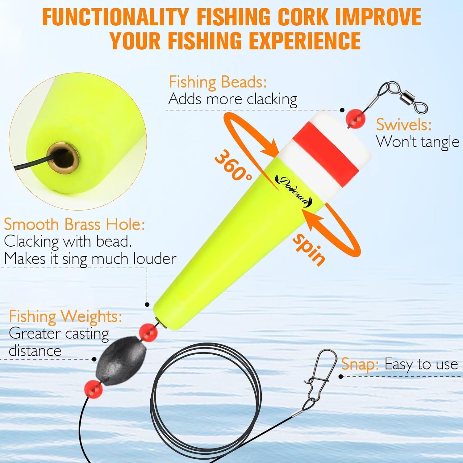 Dovesun Popping Cork Float Rig Weighted Fishing Bobbers Floats Fishing Corks Popping Corks for Saltwater Freshwater Fishing Tackle with 3 Size
